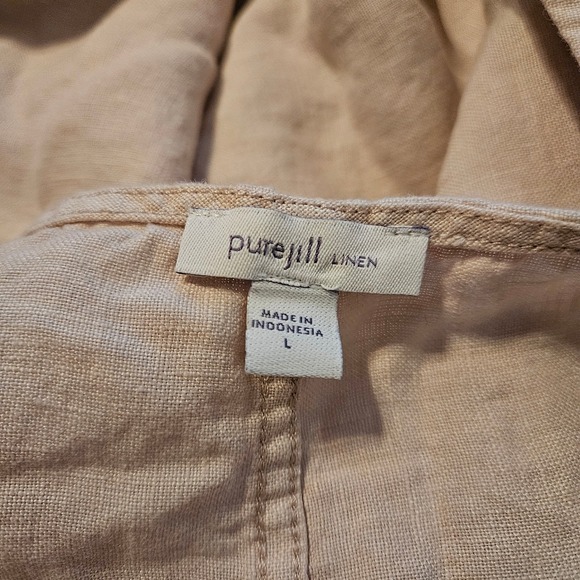 J.Jill Purejill Beige Linen Watercolor Floral Tank Large Dress Pocket Sleeveless - Picture 3 of 6